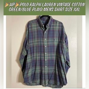 🎉HP🎉Polo Ralph Lauren Vintage Cotton Men’s Green/Blue Plaid Shirt Size XXL